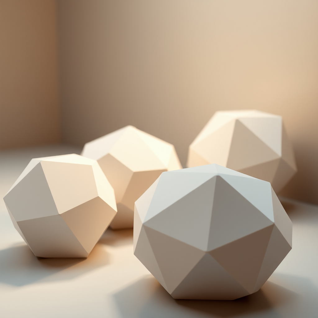 Render 3D de objetos geométricos animados con iluminación profesional y texturas realistas