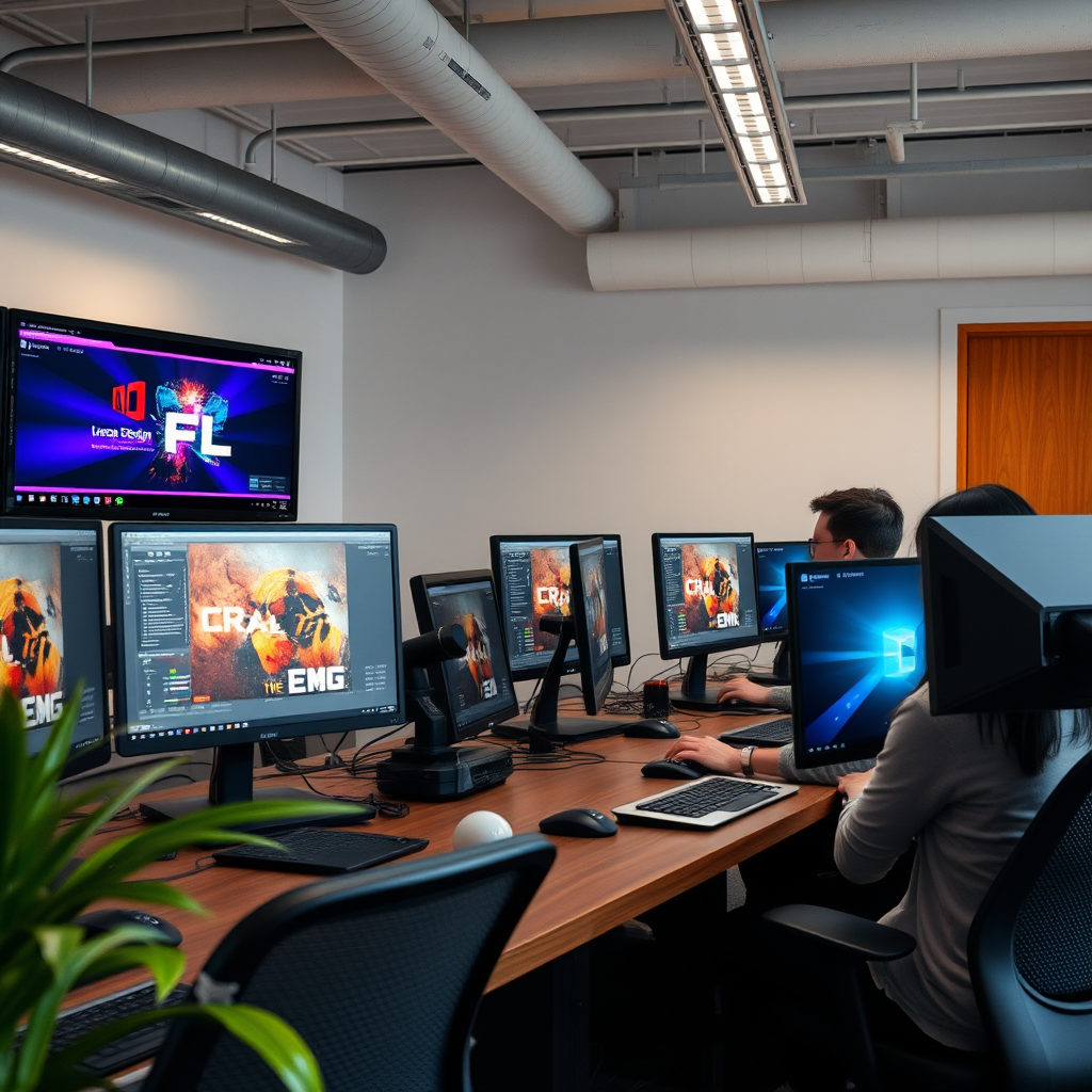 Aula moderna de diseño gráfico con estudiantes trabajando en proyectos de motion graphics en computadoras de alta gama con software profesional